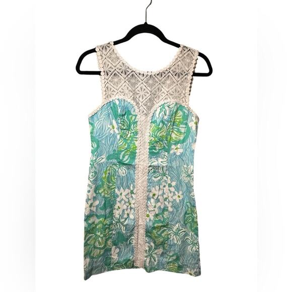 Lilly Pulitzer Sofia Shift Waverider Lagoon Lace Blue Green Lined Size 2‎ - Picture 1 of 3